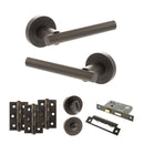 STATUS Nebraska Door Handle Pack (Bathroom Set - 3" CE Bathroom Lock, 3" Fire Rated Hinges x3) - Urban Dark Bronze - ADPS28RUDB9 - Choice Handles