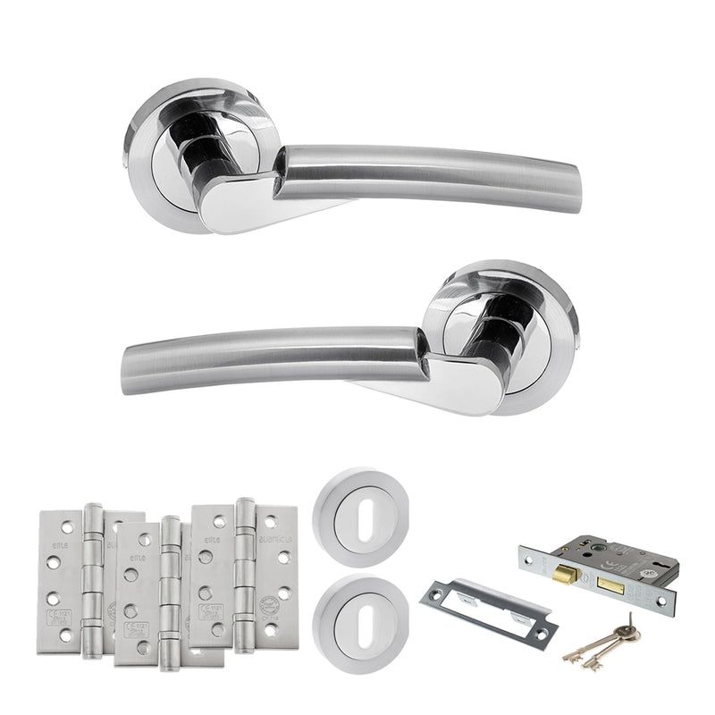 STATUS Florida Door Handle Pack (3 Lever Lock Set - 2.5" CE Sashlock, 4" Fire Rated Hinges x3) - Satin Chrome/Polished Chrome - ADPS32RSCPC16 - Choice Handles