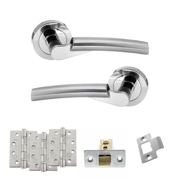 STATUS Florida Door Handle Pack (Latch Set - 3" CE Latch, 4" Fire Rated Hinges x3) - Satin Chrome/Polished Chrome - ADPS32RSCPC4 - Choice Handles