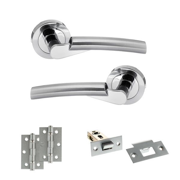 STATUS Florida Door Handle Pack (Latch Set - 2.5" Latch, 3" Hinges x2) - Satin Chrome/Polished Chrome - ADPS32RSCPC7 - Choice Handles