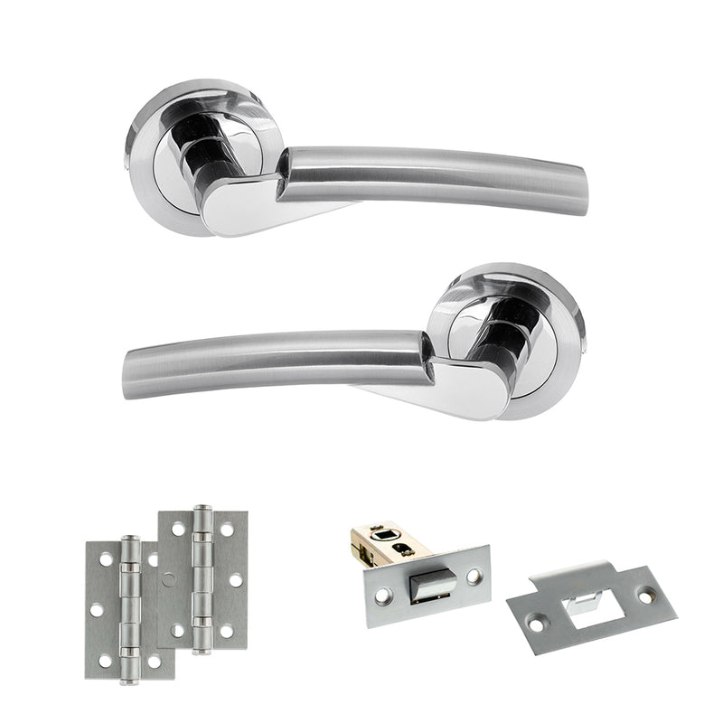STATUS Florida Door Handle Pack (Latch Set - 2.5" Latch, 3" Hinges x2) - Satin Chrome/Polished Chrome - ADPS32RSCPC7 - Choice Handles
