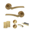 STATUS Indiana Door Handle Pack (Bathroom Set - 3" CE Bathroom Lock, 4" Slim Knuckle Hinges x2) - Satin Brass - ADPS33RSB13 - Choice Handles