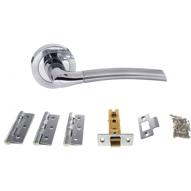 Atlantic Indiana Dorpac (3" Latch, 3"x2" Hingesx3) - Satin Chrome/Polished Chrome - ADPS33RSCPC3 - Choice Handles