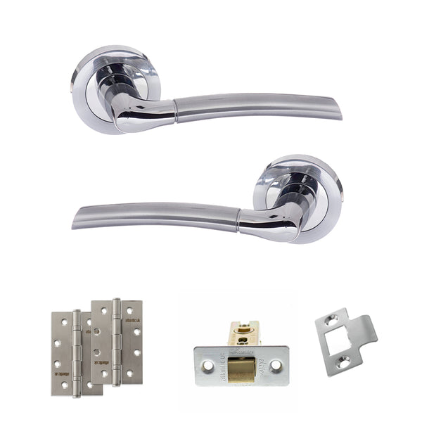 STATUS Indiana Door Handle Pack (Latch Set - 3" CE Latch, 4" Slim Knuckle Hinges x2) - Satin Chrome/Polished Chrome - ADPS33RSCPC6 - Choice Handles