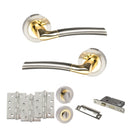STATUS Indiana Door Handle Pack (Bathroom Set - 3" CE Bathroom Lock, 4" Fire Rated Hinges x3) - Satin Nickel/Polished Brass - ADPS33RSNBP11 - Choice Handles