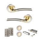 STATUS Indiana Door Handle Pack (3 Lever Lock Set - 3" CE Sashlock, 4" Slim Knuckle Hinges x2) - Satin Nickel/Polished Brass - ADPS33RSNBP19 - Choice Handles