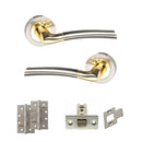 STATUS Indiana Door Handle Pack (Latch Set - 2.5" CE Latch, 4" Slim Knuckle Hinges x2) - Satin Nickel/Polished Brass - ADPS33RSNBP5 - Choice Handles