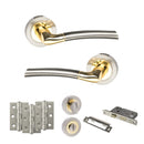 STATUS Indiana Door Handle Pack (Bathroom Set - 2.5" CE Bathroom Lock, 3" Fire Rated Hinges x3) - Satin Nickel/Polished Brass - ADPS33RSNBP8 - Choice Handles