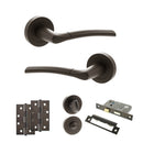STATUS Indiana Door Handle Pack (Bathroom Set - 3" CE Bathroom Lock, 4" Slim Knuckle Hinges x2) - Urban Dark Bronze - ADPS33RUDB13 - Choice Handles