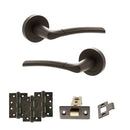 STATUS Indiana Door Handle Pack (Latch Set - 3" CE Latch, 4" Fire Rated Hinges x3) - Urban Dark Bronze - ADPS33RUDB4 - Choice Handles
