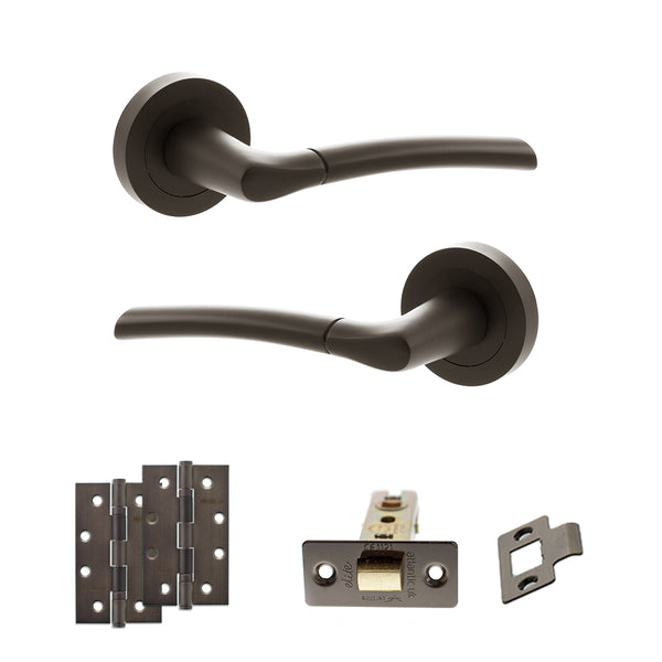 STATUS Indiana Door Handle Pack (Latch Set - 2.5" CE Latch, 4" Slim Knuckle Hinges x2) - Urban Dark Bronze - ADPS33RUDB5 - Choice Handles
