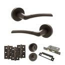 STATUS Indiana Door Handle Pack (Bathroom Set - 2.5" CE Bathroom Lock, 3" Fire Rated Hinges x3) - Urban Dark Bronze - ADPS33RUDB8 - Choice Handles