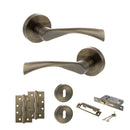 STATUS Colorado Door Handle Pack (3 Lever Lock Set - 3" CE Sashlock, 4" Slim Knuckle Hinges x2) - Antique Brass - ADPS34RAB19 - Choice Handles
