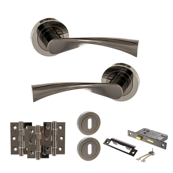 STATUS Colorado Door Handle Pack (3 Lever Lock Set - 2.5" CE Sashlock, 3" Fire Rated Hinges x3) - Black Nickel - ADPS34RBN14 - Choice Handles