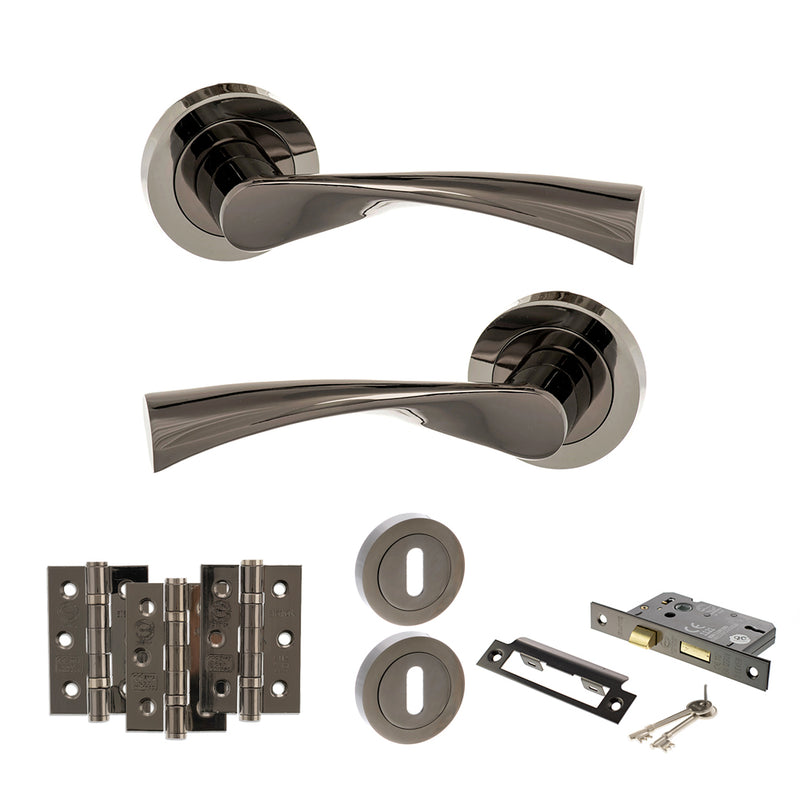 STATUS Colorado Door Handle Pack (3 Lever Lock Set - 2.5" CE Sashlock, 3" Fire Rated Hinges x3) - Black Nickel - ADPS34RBN14 - Choice Handles