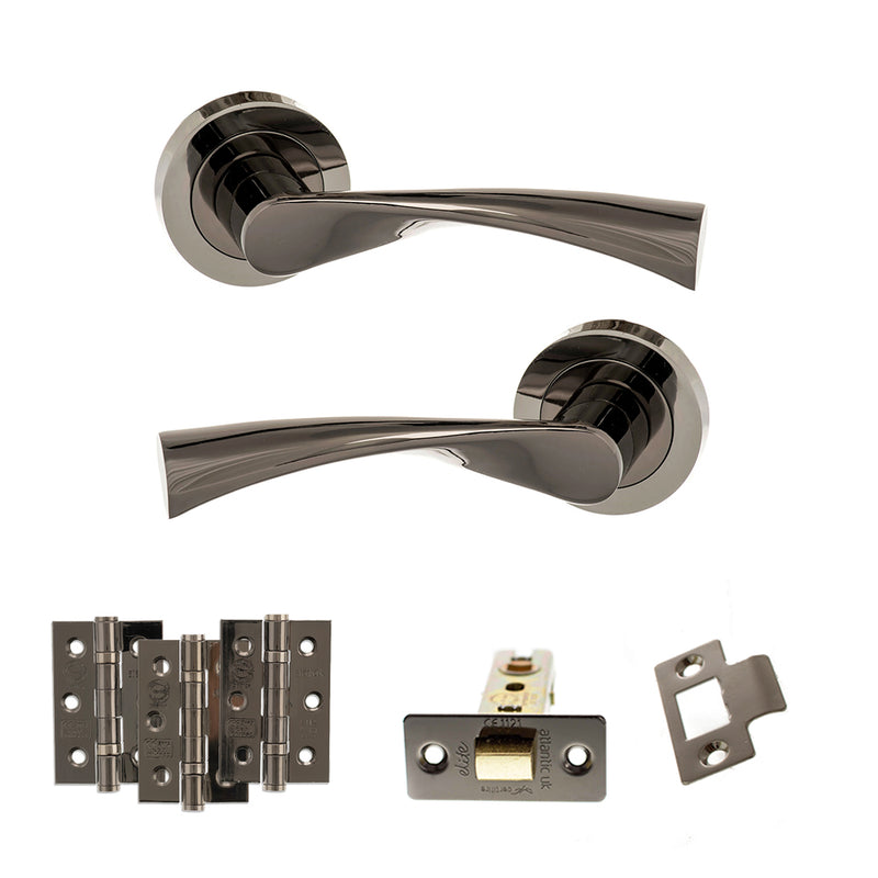STATUS Colorado Door Handle Pack (Latch Set - 3" CE Latch, 3" Fire Rated Hinges x3) - Black Nickel - ADPS34RBN2