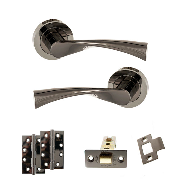 STATUS Colorado Door Handle Pack (Latch Set - 2.5" CE Latch, 4" Slim Knuckle Hinges x2) - Black Nickel - ADPS34RBN5 - Choice Handles