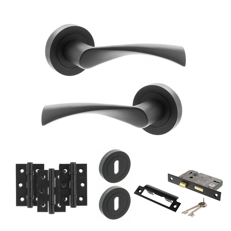 STATUS Colorado Door Handle Pack (3 Lever Lock Set - 3" CE Sashlock, 3" Fire Rated Hinges x3) - Matt Black - ADPS34RMB15 - Choice Handles
