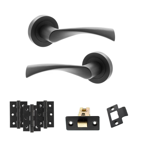 STATUS Colorado Door Handle Pack (Latch Set - 2.5" CE Latch, 3" Fire Rated Hinges x3) - Matt Black - ADPS34RMB1 - Choice Handles