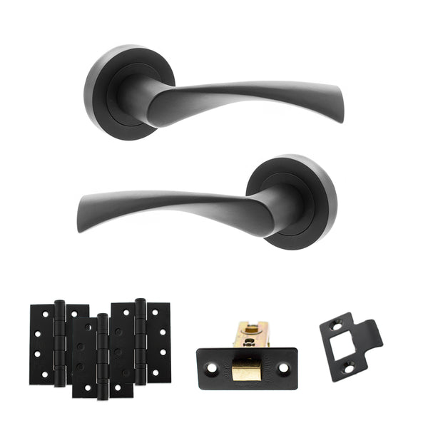 STATUS Colorado Door Handle Pack (Latch Set - 2.5" CE Latch, 4" Fire Rated Hinges x3) - Matt Black - ADPS34RMB3 - Choice Handles