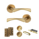 STATUS Colorado Door Handle Pack (Bathroom Set - 2.5" CE Bathroom Lock, 4" Slim Knuckle Hinges x2) - Satin Brass - ADPS34RSB12 - Choice Handles