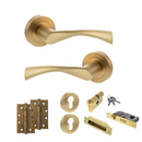 STATUS Colorado Door Handle Pack (Euro Lock Set - 2.5" CE Sashlock, 4" Slim Knuckle Hinges x2) - Satin Brass - ADPS34RSB24 - Choice Handles