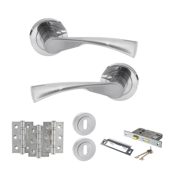 STATUS Colorado Door Handle Pack (3 Lever Lock Set - 2.5" CE Sashlock, 3" Fire Rated Hinges x3) - Satin Chrome - ADPS34RSC14 - Choice Handles