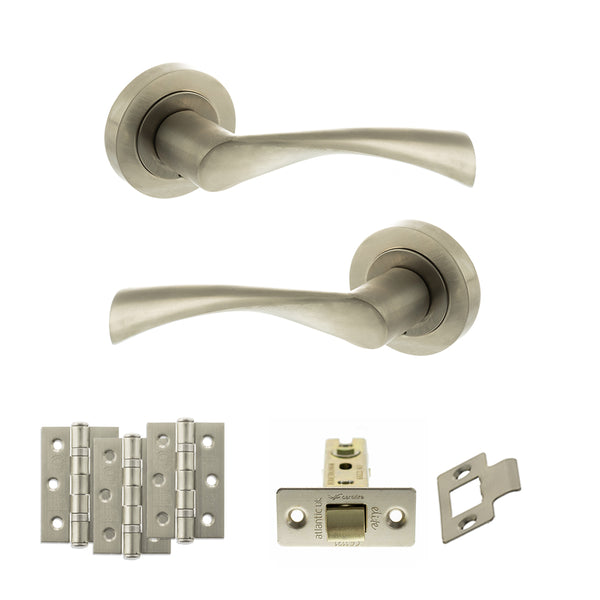STATUS Colorado Door Handle Pack (Latch Set - 2.5" CE Latch, 3" Fire Rated Hinges x3) - Satin Nickel - ADPS34RSN1 - Choice Handles