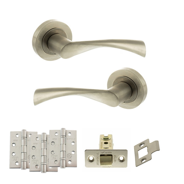 STATUS Colorado Door Handle Pack (Latch Set - 2.5" CE Latch, 4" Fire Rated Hinges x3) - Satin Nickel - ADPS34RSN3 - Choice Handles