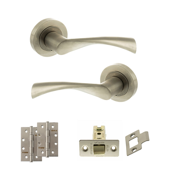 STATUS Colorado Door Handle Pack (Latch Set - 2.5" CE Latch, 4" Slim Knuckle Hinges x2) - Satin Nickel - ADPS34RSN5 - Choice Handles