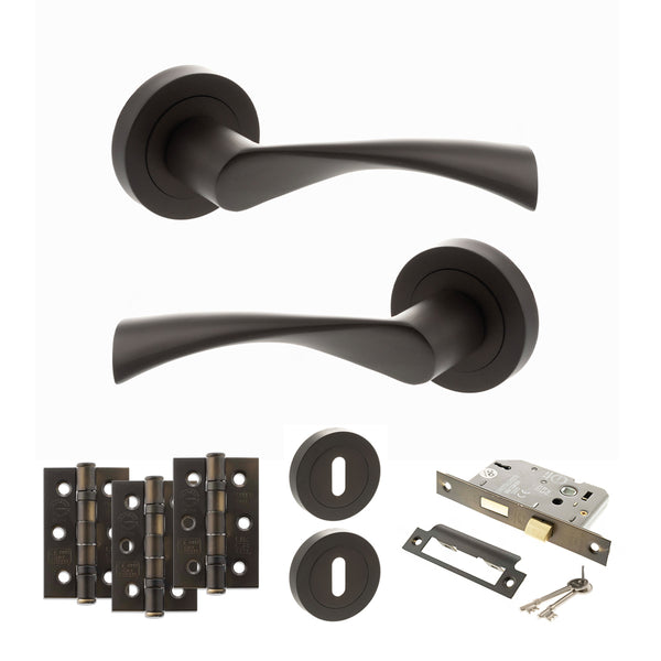 STATUS Colorado Door Handle Pack (3 Lever Lock Set - 2.5" CE Sashlock, 3" Fire Rated Hinges x3) - Urban Dark Bronze - ADPS34RUDB14 - Choice Handles