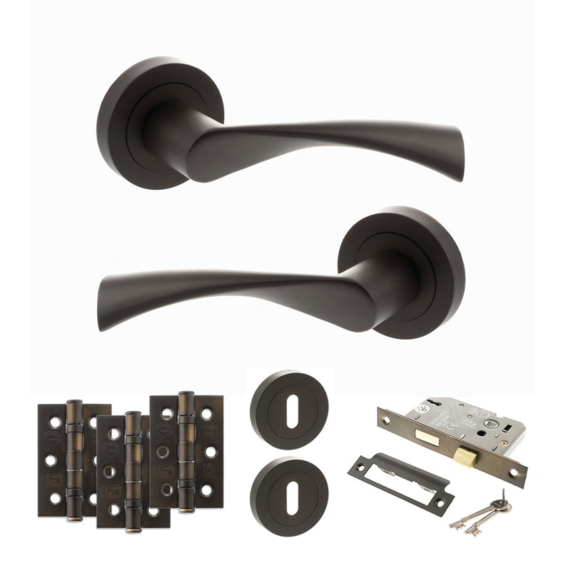 STATUS Colorado Door Handle Pack (3 Lever Lock Set - 2.5" CE Sashlock, 3" Fire Rated Hinges x3) - Urban Dark Bronze - ADPS34RUDB14 - Choice Handles