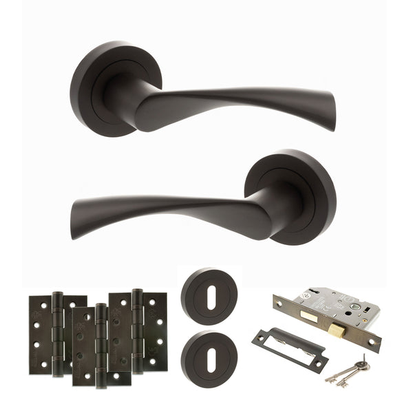 STATUS Colorado Door Handle Pack (3 Lever Lock Set - 2.5" CE Sashlock, 4" Fire Rated Hinges x3) - Urban Dark Bronze - ADPS34RUDB16 - Choice Handles