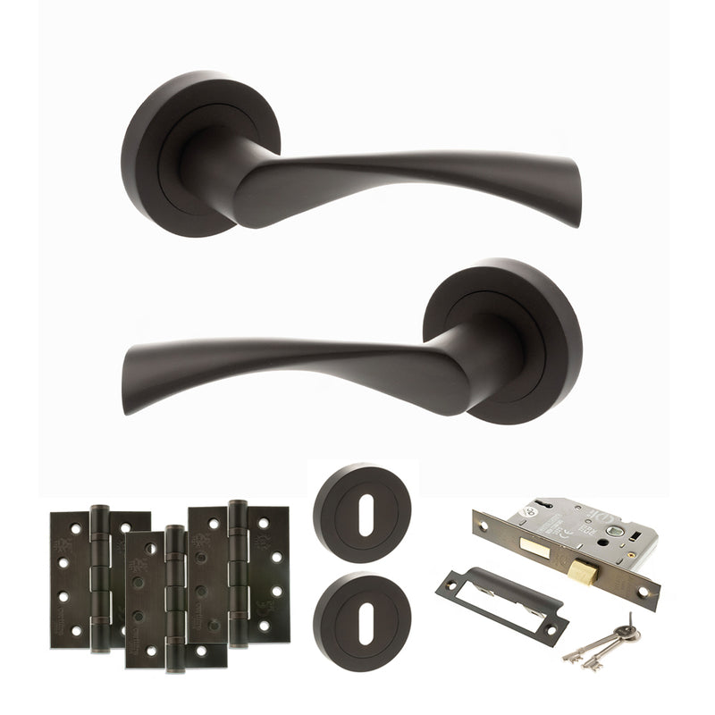 STATUS Colorado Door Handle Pack (3 Lever Lock Set - 2.5" CE Sashlock, 4" Fire Rated Hinges x3) - Urban Dark Bronze - ADPS34RUDB16 - Choice Handles
