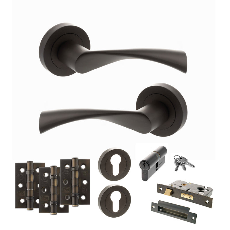 STATUS Colorado Door Handle Pack (Euro Lock Set - 2.5" CE Sashlock, 3" Fire Rated Hinges x3) - Urban Dark Bronze - ADPS34RUDB20 - Choice Handles