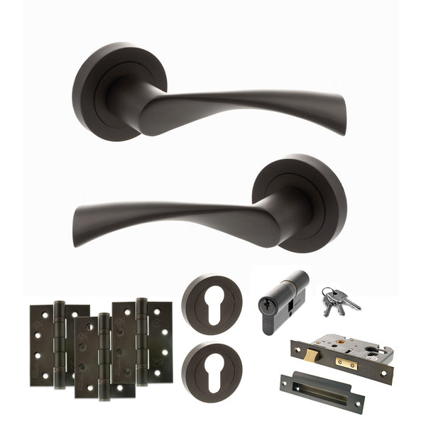 STATUS Colorado Door Handle Pack (Euro Lock Set - 2.5" CE Sashlock, 4" Fire Rated Hinges x3) - Urban Dark Bronze - ADPS34RUDB22 - Choice Handles