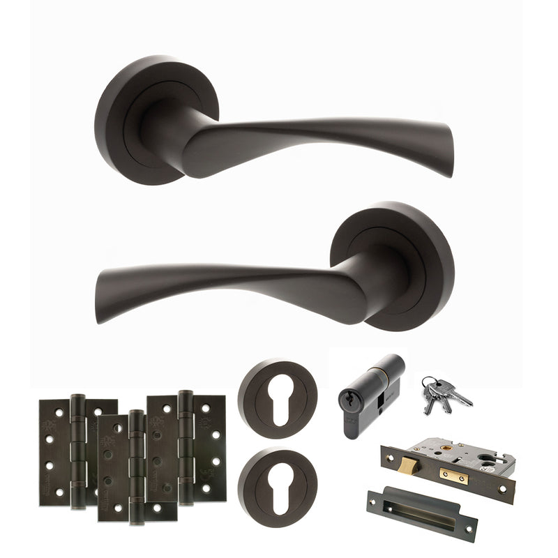 STATUS Colorado Door Handle Pack (Euro Lock Set - 2.5" CE Sashlock, 4" Fire Rated Hinges x3) - Urban Dark Bronze - ADPS34RUDB22 - Choice Handles