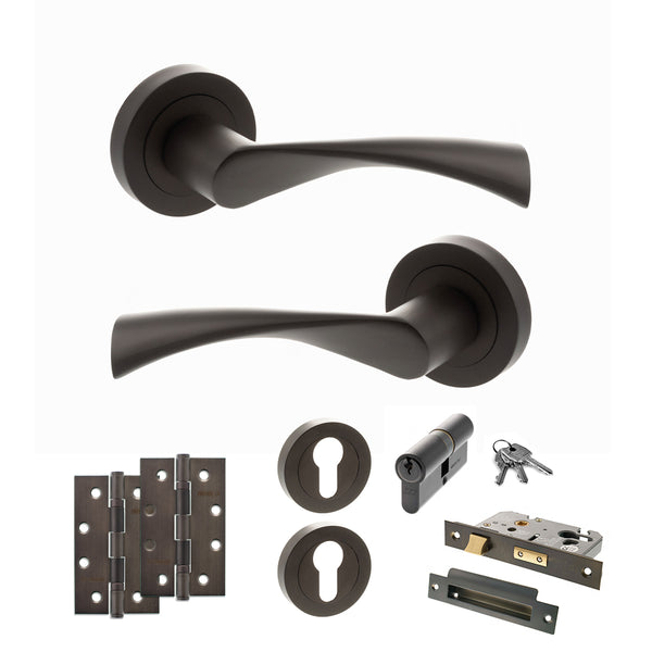 STATUS Colorado Door Handle Pack (Euro Lock Set - 2.5" CE Sashlock, 4" Slim Knuckle Hinges x2) - Urban Dark Bronze - ADPS34RUDB24 - Choice Handles