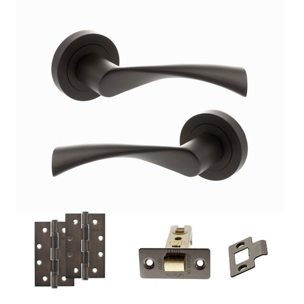 STATUS Colorado Door Handle Pack (Latch Set - 2.5" CE Latch, 4" Slim Knuckle Hinges x2) - Urban Dark Bronze - ADPS34RUDB5 - Choice Handles