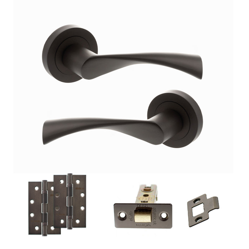 STATUS Colorado Door Handle Pack (Latch Set - 2.5" CE Latch, 4" Slim Knuckle Hinges x2) - Urban Dark Bronze - ADPS34RUDB5 - Choice Handles
