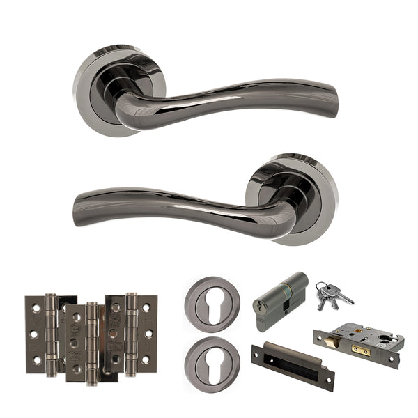 STATUS Texas Door Handle Pack (Euro Lock Set - 3" CE Sashlock, 3" Fire Rated Hinges x3) - Black Nickel - ADPS35RBN21 - Choice Handles