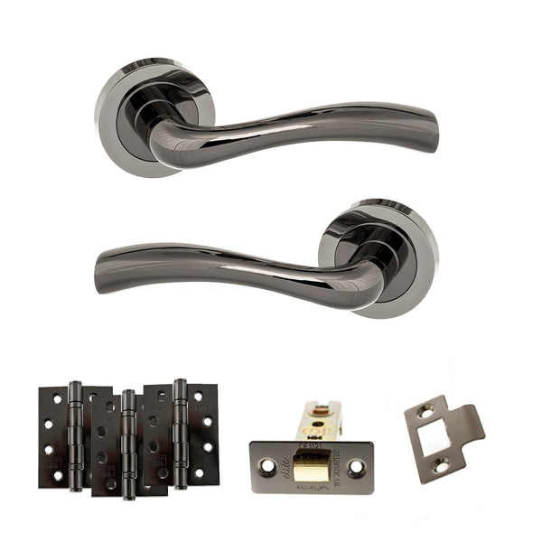 STATUS Texas Door Handle Pack (Latch Set - 3" CE Latch, 4" Fire Rated Hinges x3) - Black Nickel - ADPS35RBN4 - Choice Handles