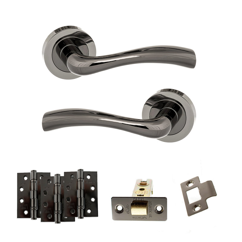 STATUS Texas Door Handle Pack (Latch Set - 3" CE Latch, 4" Fire Rated Hinges x3) - Black Nickel - ADPS35RBN4 - Choice Handles