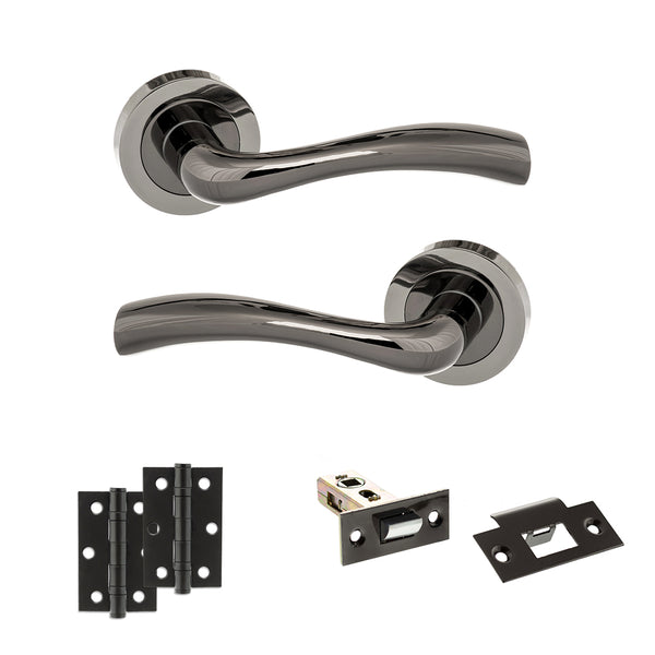 STATUS Texas Door Handle Pack (Latch Set - 2.5" Latch, 3" Hinges x2) - Black Nickel - ADPS35RBN7 - Choice Handles
