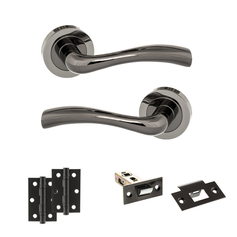 STATUS Texas Door Handle Pack (Latch Set - 2.5" Latch, 3" Hinges x2) - Black Nickel - ADPS35RBN7 - Choice Handles