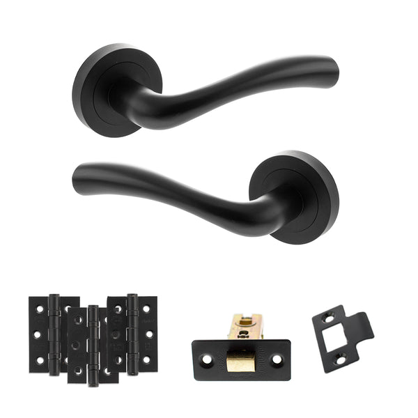 STATUS Texas Door Handle Pack (Latch Set - 3" CE Latch, 3" Fire Rated Hinges x3) - Matt Black - ADPS35RMB2 - Choice Handles
