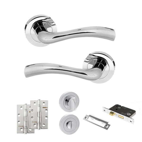 STATUS Texas Door Handle Pack (Bathroom Set - 2.5" CE Bathroom Lock, 4" Slim Knuckle Hinges x2) - Polished Chrome - ADPS35RPC12 - Choice Handles