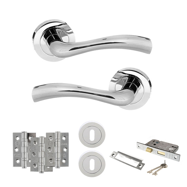 STATUS Texas Door Handle Pack (3 Lever Lock Set - 2.5" CE Sashlock, 3" Fire Rated Hinges x3) - Polished Chrome - ADPS35RPC14 - Choice Handles