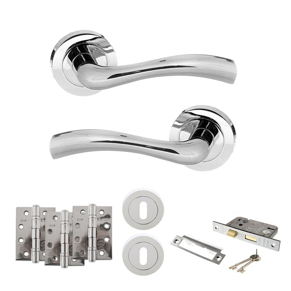 STATUS Texas Door Handle Pack (3 Lever Lock Set - 3" CE Sashlock, 4" Fire Rated Hinges x3) - Polished Chrome - ADPS35RPC17 - Choice Handles