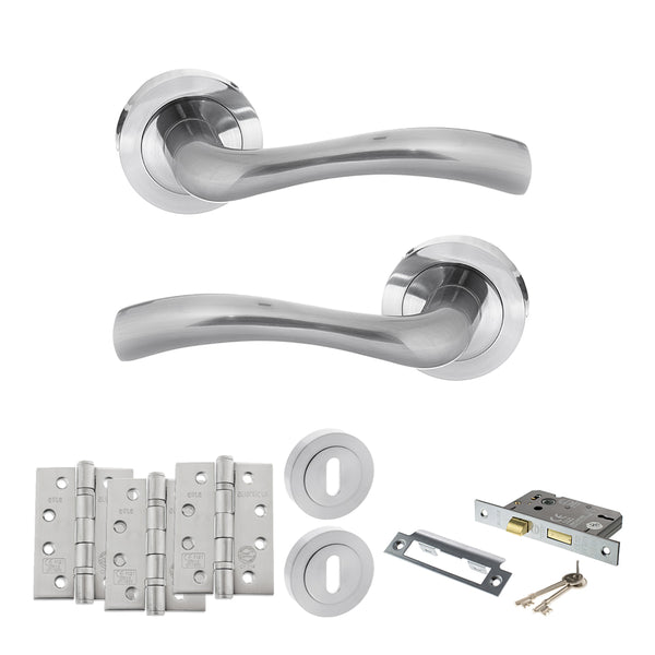 STATUS Texas Door Handle Pack (3 Lever Lock Set - 3" CE Sashlock, 4" Fire Rated Hinges x3) - Satin Chrome - ADPS35RSC17 - Choice Handles